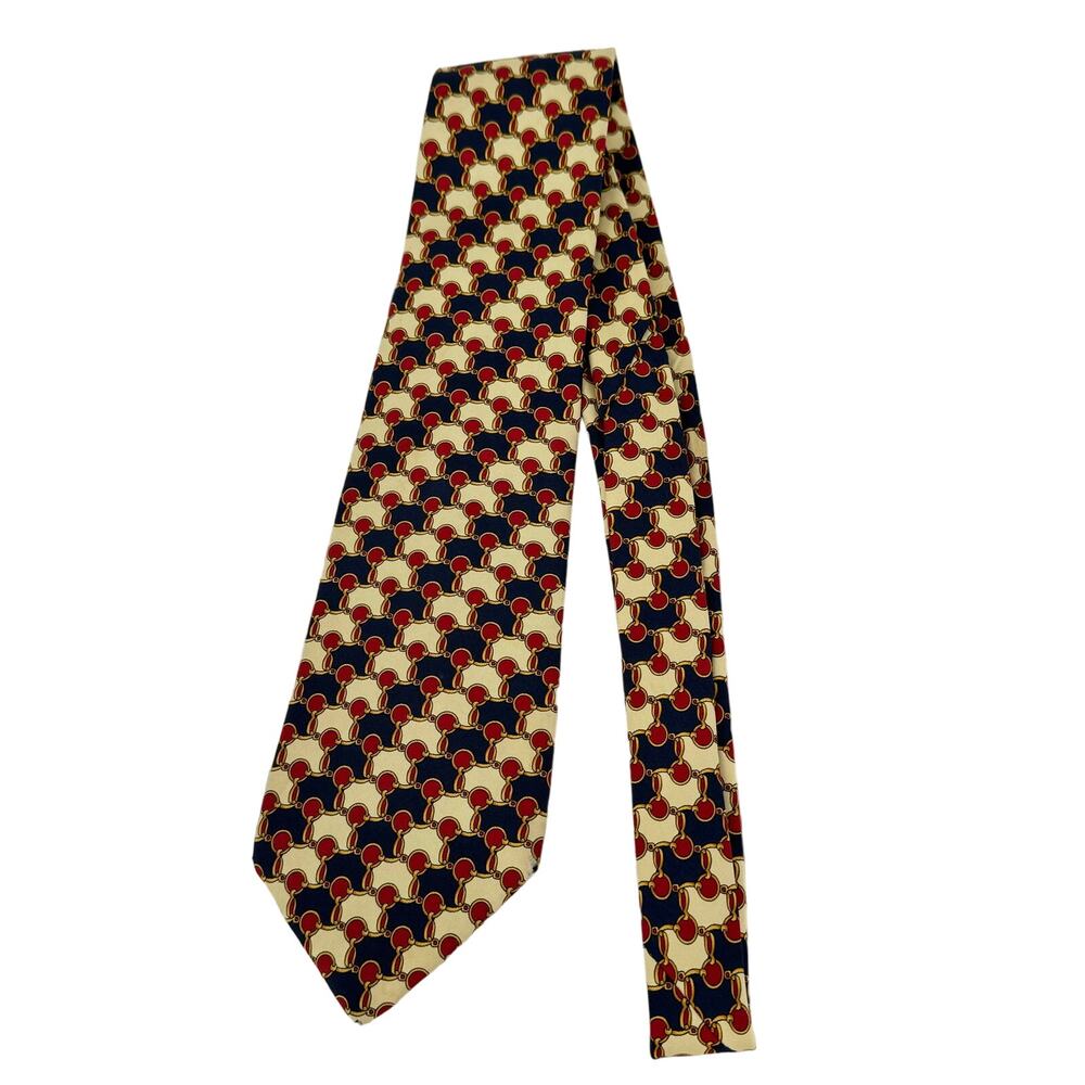Burberrys 100% silk necktie chain link equestrian blue gold red vintage